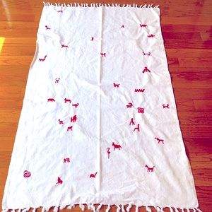 Vintage White and Red Central American Tapestry With Embroidered Figures